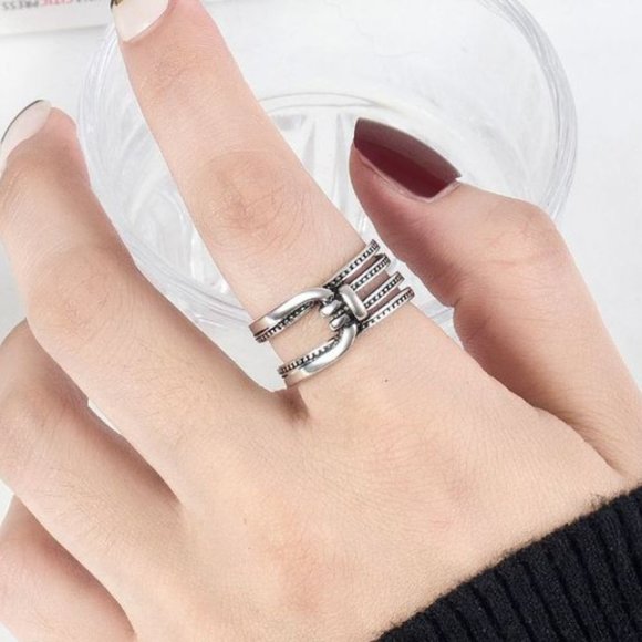 Minimalist 925 Sterling Silver Chunky Belt Buckle Ring Cross Twist Vintage Ring - Picture 4 of 4